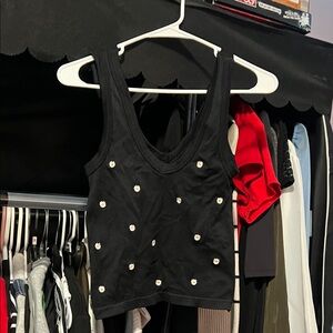 Elegant Black Crop Top with Floral Details